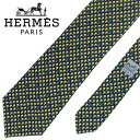 【中古】HERMES エルメス ネクタイ【ほぼ新品】9cm ネイビー×イエロー シルク ブランド r-he-t-e10362961