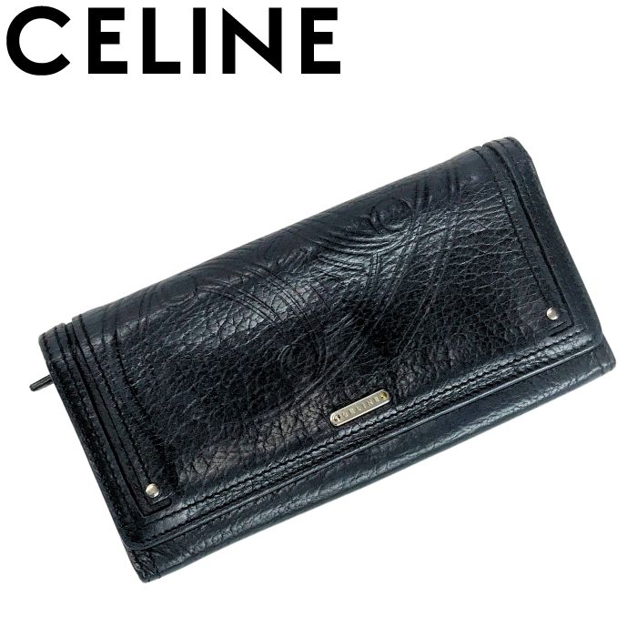 【中古】CELINE セリーヌ 二つ折り 長財布【非常に良い】ブラック レザー メンズ レディース ブランド r-ce-w-e10369324