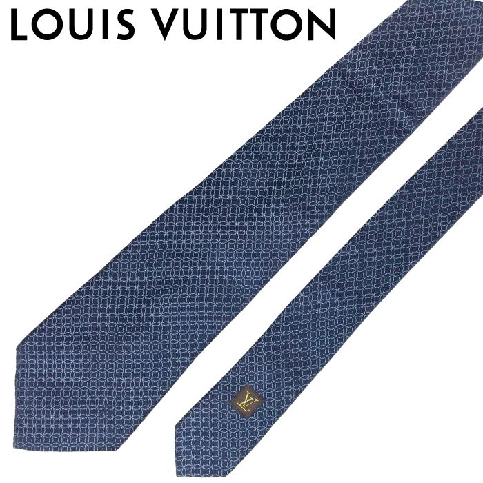 【中古】LOUIS VUITTON ルイヴィトン ネクタイ【ほぼ新品】ネイビー 9cm シルク ブランド r-lv-t-p20250202-02