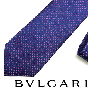BVLGARI ネクタイ ブルガリ メンズ ブルー シルク ロゴマニア 244087-BLUE ブランド