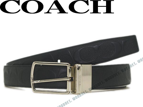 COACH コーチ ベルト シグネチャーロゴ柄 リバーシブル レザーブラック 64773-BKBK ブランド/メンズ/男性用