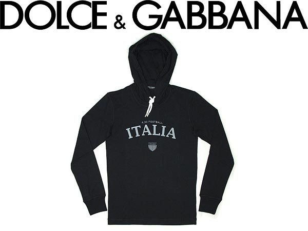 人気のDOLCE&GABBANAドルチェ＆ガッバーナトップス！【送料無料】DOLCE&GABBANA フード付き長袖ロングTシャツ パーカ ブラック 