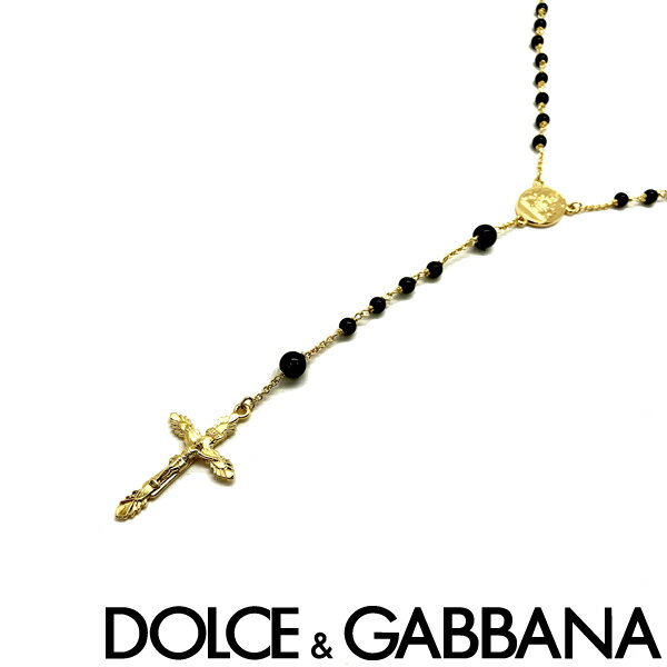 DOLCE GABBANA ネックレスドルチェ＆ガッバーナ メンズ レディース クロス十字架 ロザリオ ゴールド×ブラック WNG102-W0001-ZOO00 ブランド