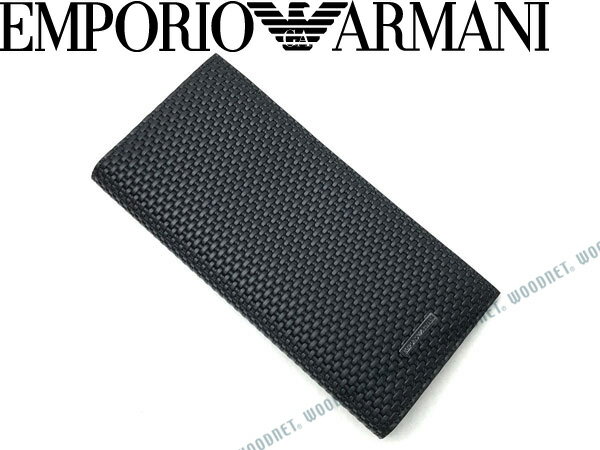 EMPORIO ARMANI エンポリオアルマーニ 2つ折り財布 小銭入れあり 長財布 ブラック 型押しレザー YEM474-YCG6J-80001 ブランド/メンズ/男性用