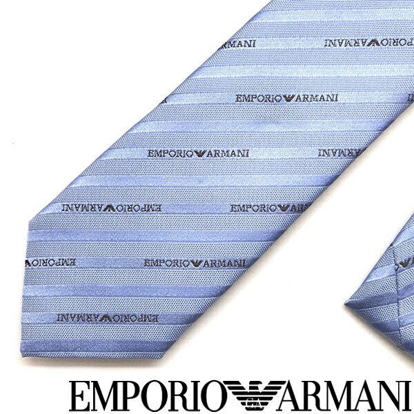 EMPORIO ARMANI ネクタイ エンポリオアルマーニ メンズ ストライプロゴ柄 シルク パステルブルー 青系 340049-605-19731 ブランド