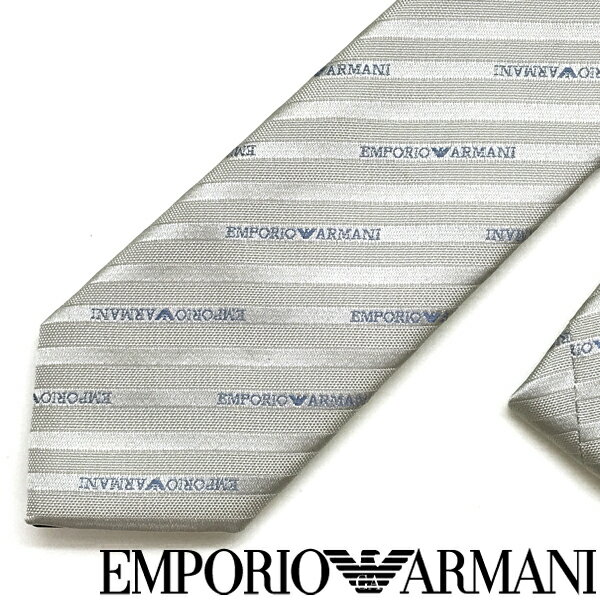 アルマーニ ネクタイ EMPORIO ARMANI ネクタイ エンポリオアルマーニ メンズ ストライプロゴ柄 シルク ライトグレー 340049-605-21341 ブランド