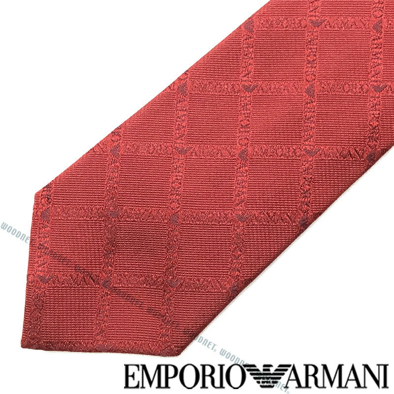 アルマーニ ネクタイ EMPORIO ARMANI ネクタイ エンポリオアルマーニ メンズ ロゴ柄シルク レッド 赤 340049-615-05573 ブランド