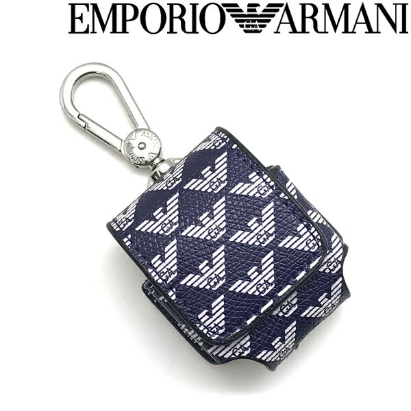 EMPORIO ARMANI AirPods エアーポッズケース イヤホンケース エンポリオアルマーニ メンズ&レディース カラビナ付 ネイビー×ホワイト×シルバー イーグルロゴ Y3H278-Y345E-85741 ブランド