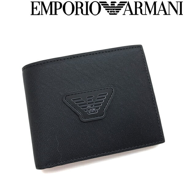 アルマーニ 財布（メンズ） EMPORIO ARMANI 2つ折り財布 エンポリオアルマーニ メンズ&レディース 小銭入れあり ロゴ レザー ブラック Y4R165-Y019V-81072 ブランド