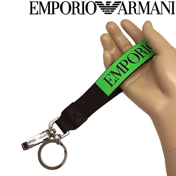 EMPORIO ARMANI キーホルダー エンポリオアルマーニ メンズ レディース 大きめ ブラック×ネオングリーン Y4R266-YI40J-84255 ブランド キーリング キーケース