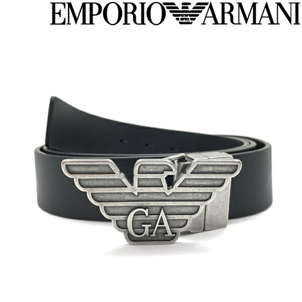 アルマーニ ベルト（メンズ） EMPORIO ARMANI ベルト エンポリオアルマーニ メンズ&レディース 付け替えバックル イーグルロゴ レザー リバーシブル ブラック カット長さ調節可能 Y4S270-YLP4X-88001 ブランド