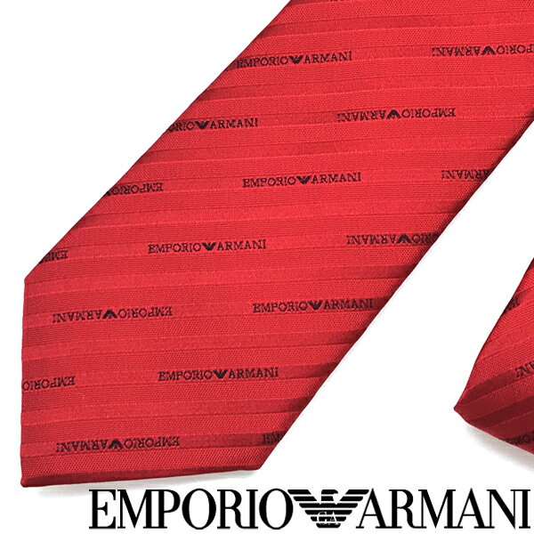 EMPORIO ARMANI ネクタイ エンポリオアルマーニ メンズ ストライプロゴ柄 シルク レッド 赤【剣先幅：7.5cm】 340075-605-00375 ブランド