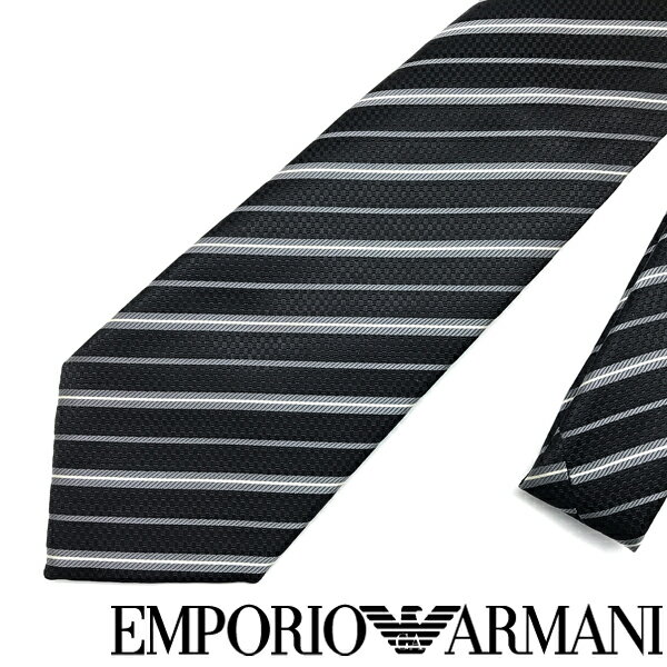 EMPORIO ARMANI ネクタイ エンポリオアルマーニ メンズ ストライプ シルク ブラック×グレー×シルバー 黒系 【剣先幅:8.5cm】 340282-638-00020 ブランド【ネクタイまとめ買い割引実施中】2点→1,000円off/3点→2,000円off