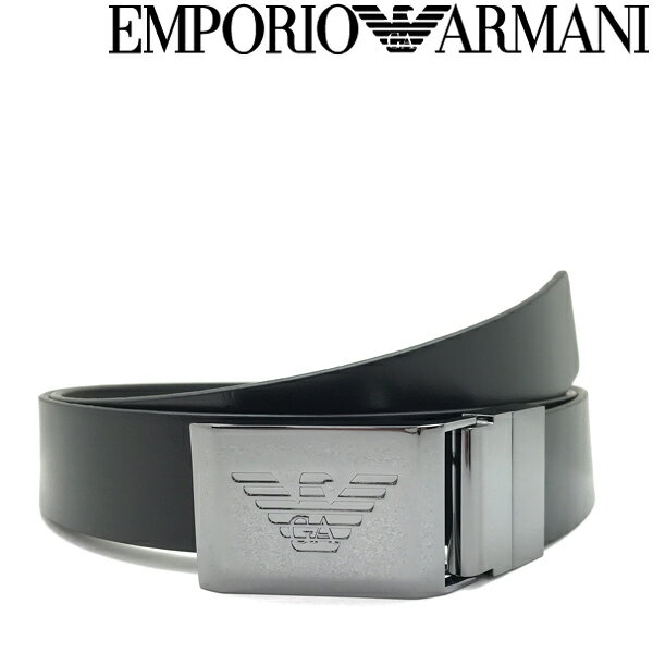 アルマーニ ベルト（メンズ） EMPORIO ARMANI ベルト エンポリオアルマーニ メンズ&レディース イーグルロゴ プリントレザー リバーシブル ブラック カット長さ調節可能 Y4S504-Y132J-89861 ブランド