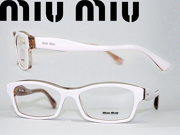 めがね miu miu オフホワイト×クリアスケルトン ミュウミュウ メガネフレーム 眼鏡 0MU-02IV-HAF1O1 ブランド/メンズ&レディース/男性用&女性用/度付き・伊達・老眼鏡・カラー・パソコン用PCメガネレンズ交換対応