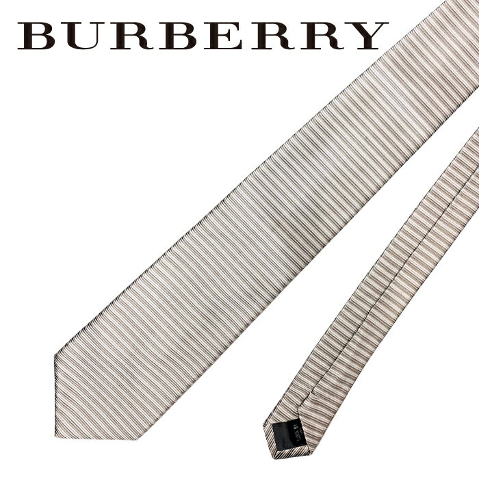 【中古】BURBERRY ネクタイ バーバリー【非常に良い】メンズ シルバー ストライプ柄 【剣先幅：9cm】r-..