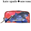 【中古】kate spade ポーチ ケイトスペード【傷や使用感が目立つ】 花柄 レッド×ブルー×ネイビー R-TODS-CARDCASE ブランド