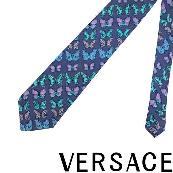 【中古】VERSACE ネクタイ ベルサーチ ヴェルサーチェ 【非常に良い】メンズ ブルー×パープル 蝶柄 【剣先幅：9cm】R-VE-T-0059-08 ブランド