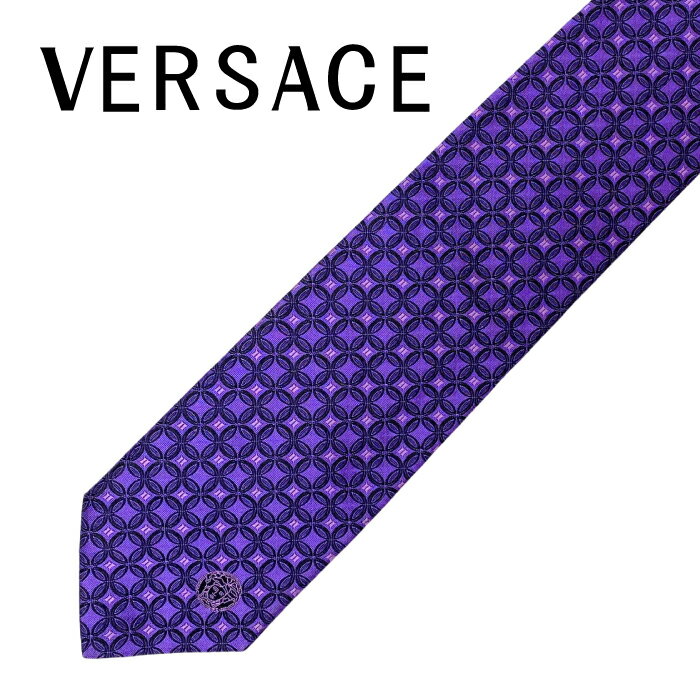 【中古】VERSACE ネクタイ ベルサーチ ヴェルサーチェ【ほぼ新品】メンズ パープル×ブラック ネクタイ【剣先幅：8.5cm】 r-ve-t-0068-04 ブランド