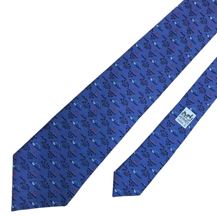 【中古】HERMES エルメス ネクタイ【非常に良い】9.5cm ブルー シルク ブランド r-he-t-e10331866