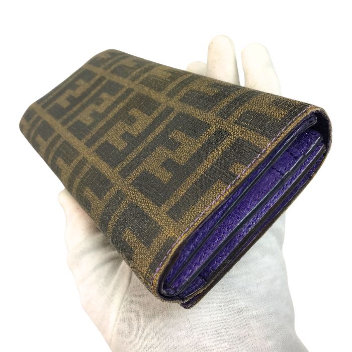 【中古】FENDI フェンディ 三つ折り長財布【やや傷や使用感あり】ズッカ柄 ブラウン×バイオレット レディース ブランド r-fe-w-p241203-02 3
