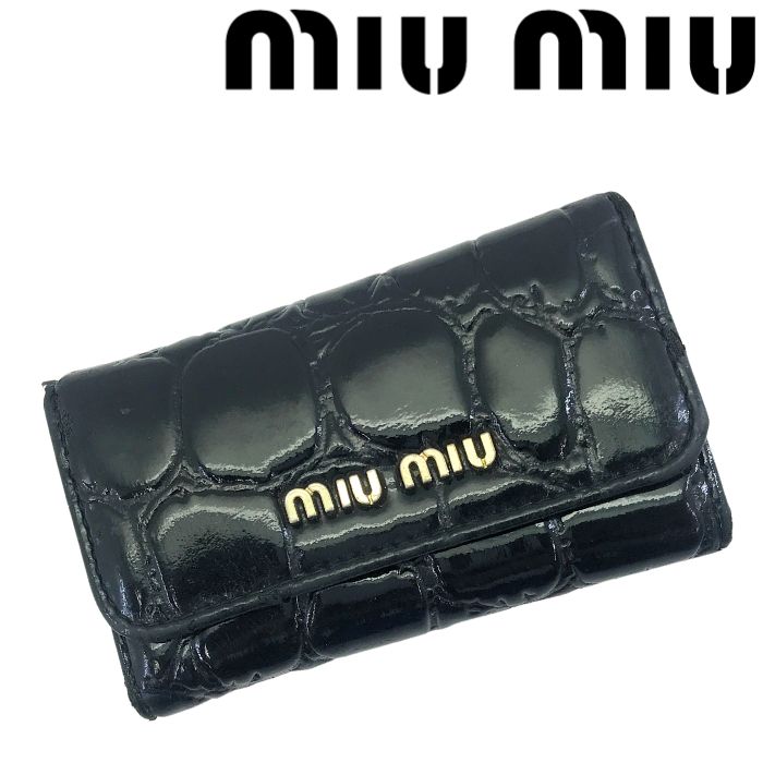 【中古】miu miu ミウミウ ミュウミュウ 6連 キーケース【やや傷や使用感あり】ブラック エナメル 鍵入れ キーホルダー キーリング 男性用 女性用 メンズ レディース ブランド r-miu-kc-j260723-07
