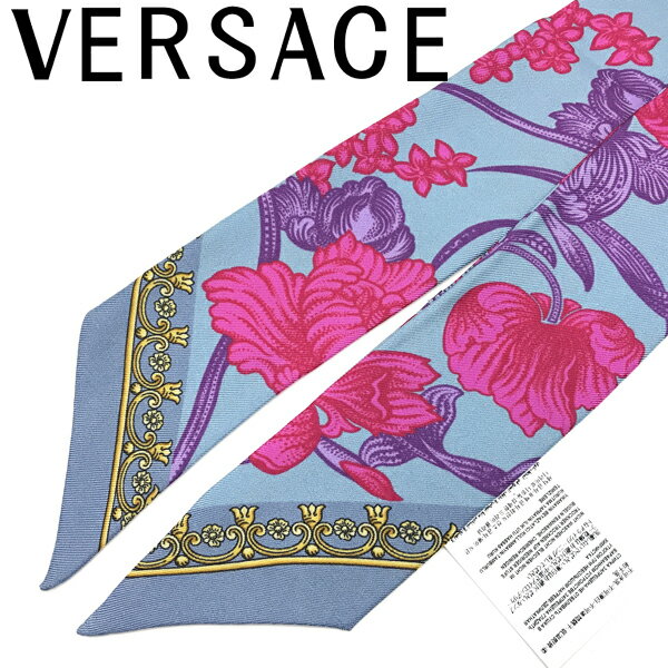 ヴェルサーチェ マフラー（レディース） VERSACE ベルサーチ ヴェルサーチェ レディース スカーフ ネクタイ アシッド ブーケ シルク ライトブルー IBA0005-1A03879-5V250 ブランド