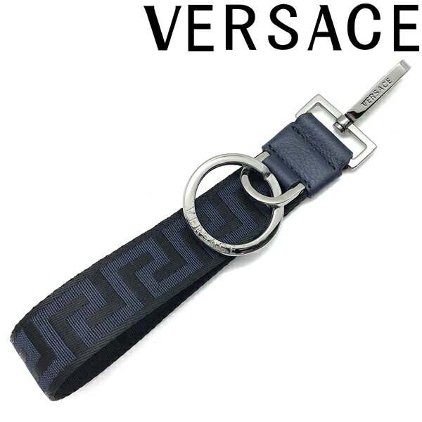 VERSACE キーホルダー ベルサーチ ヴェルサーチェ メンズ&レディース グレカ キー チェーン ブラック×ネイビー 1000767-1A02649-2UC5E ブランド