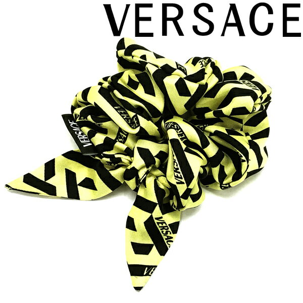 VERSACE ベルサーチ ヴェルサーチェ レディース シュシュ ラ グレカ シルク ブラック×ライトイエロー 1003722-1A02557-5Y090 ブラ...