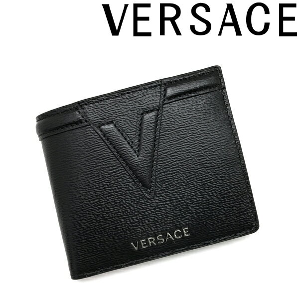 ヴェルサーチ 財布（レディース） VERSACE 二つ折り財布 ベルサーチ ヴェルサーチェ メンズ&レディース 型押しレザー ブラック DPU6737-1A00593-1B00E ブランド