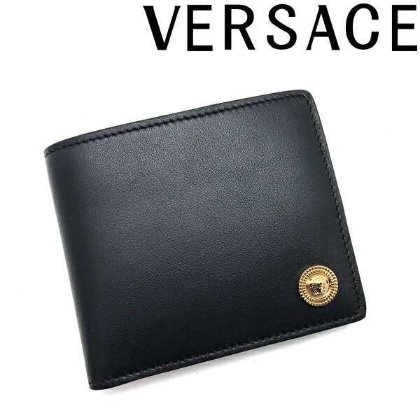 ヴェルサーチェ VERSACE 財布 ベルサーチ ヴェルサーチェ メンズ&レディース メドゥーサ 二つ折り レザー ブラック×ゴールド DPU6737-1A03190-1B00V ブランド