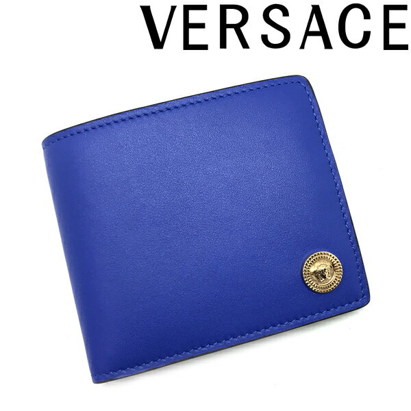 ヴェルサーチェ VERSACE 財布 ベルサーチ ヴェルサーチェ メンズ&レディース メドゥーサ 二つ折り レザー ブルー×ゴールド DPU6737-1A03190-1UC3V ブランド