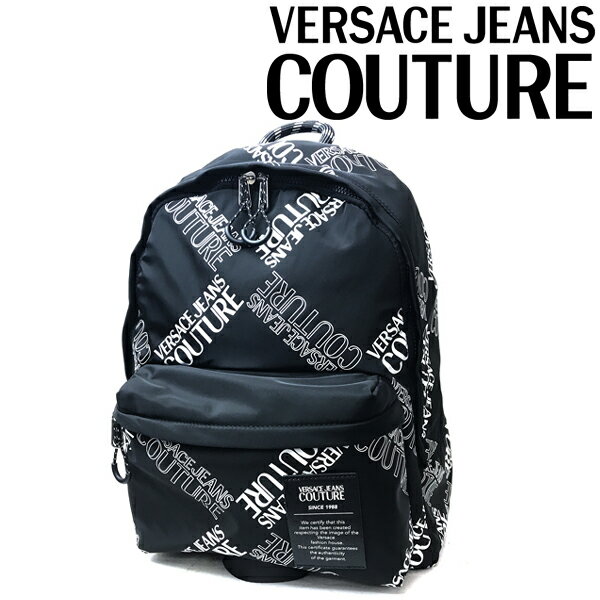 VERSACE JEANS COUTURE バッグ ベルサーチ ヴェルサーチェ ジーンズ クチュール メンズ レディース ロゴ チェック プリント柄 バックパック リュック ブラック×ホワイト 73YA4B10-ZS399-L01 ブランド