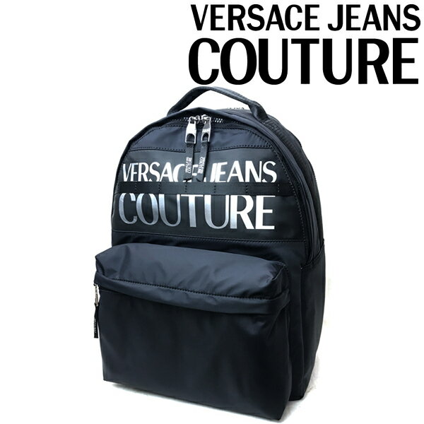 VERSACE JEANS COUTURE バッグ ベルサーチ ヴェルサーチェ ジーンズ クチュール メンズ レディース ロゴ バックパック リュック ブラック×シルバー 73YA4B90-ZS394-LD2 ブランド