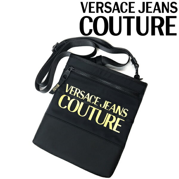 VERSACE JEANS COUTURE バッグ ベルサーチ ヴェルサーチェ ジーンズ クチュール メンズ&レディース ロゴ ショルダー ブラック×ゴールド 73YA4B95-ZS394-G89 ブランド ポシェット ショルダーバッグ