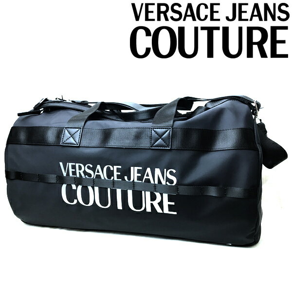 VERSACE JEANS COUTURE バッグ ベルサーチ ヴェルサーチェ ジーンズ クチュール メンズ&レディース ロゴ ダッフル ブラック×シルバー 73YA4B98-ZS394-LD2 ブランド ボストンバッグ ショルダー