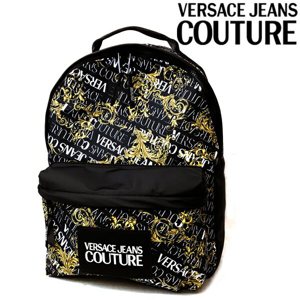 VERSACE JEANS COUTURE バッグ ベルサーチ ヴェルサーチェ ジーンズ クチュール メンズ レディース ロゴ バックパック リュック ブラック×ホワイト×ゴールド 73YA4BF1-ZS395-G89 ブランド