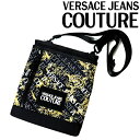 VERSACE JEANS COUTURE バッグ ベルサーチ ヴェルサーチェ ジーンズ クチュール メンズ&レディース ロゴ クチュール ショルダー ブラック×ホワイト×ゴールド 73YA4BF3-ZS395-G89 ブランド ポシェット