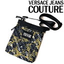 VERSACE JEANS COUTURE バッグ ベルサーチ ヴェルサーチェ ジーンズ クチュール メンズ&レディース ロゴ クチュール ショルダー ブラック×ホワイト×ゴールド 73YA4BF4-ZS395-G89 ブランド ポシェット