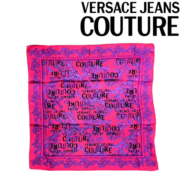 VERSACE JEANS COUTURE スカーフ ベルサーチ ヴェルサーチェ メンズ レディース ロゴ バロッコプリント シルク ピンク 74HA7H01-ZG151-PR5 ブランド ストール ショール