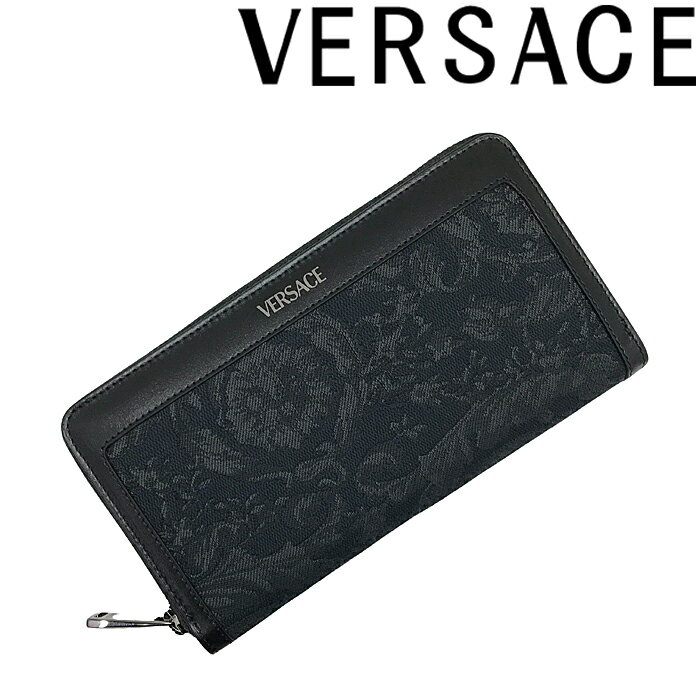 ヴェルサーチ 財布（レディース） VERSACE 長財布 ベルサーチ ヴェルサーチェ メンズ バロッコ アテナ ジャカード ジップアラウンド 小銭入れあり ブラック×グレー dpdi056-1a09321-2bm0e ブランド