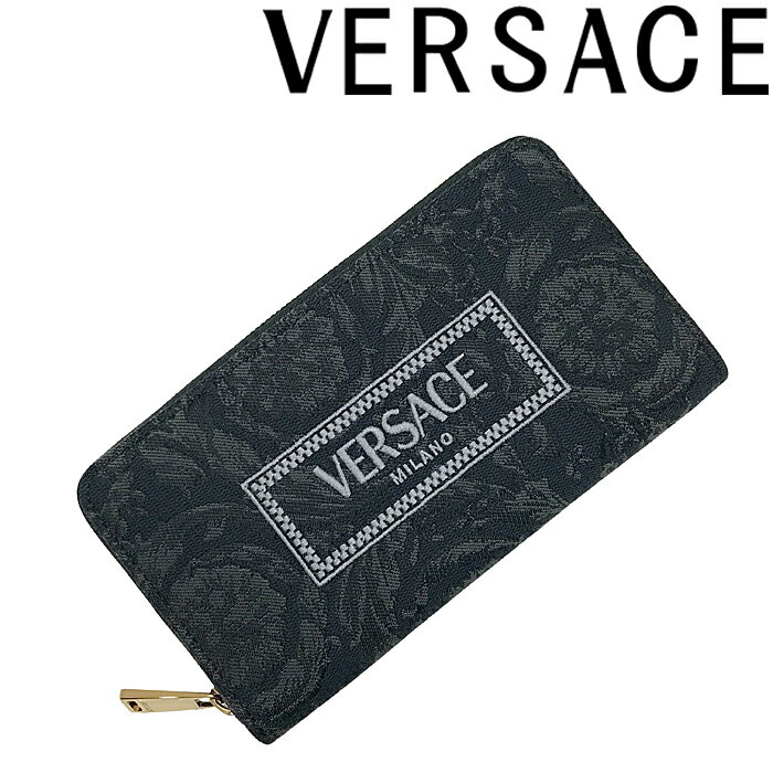 VERSACE 長財布 ベルサーチ ヴェルサーチェ レディース バロッコ アテナ ジャカード ジップアラウンド 小銭入れあり ブラック×グレー dpdi056-1a09741-2bm0v ブランド