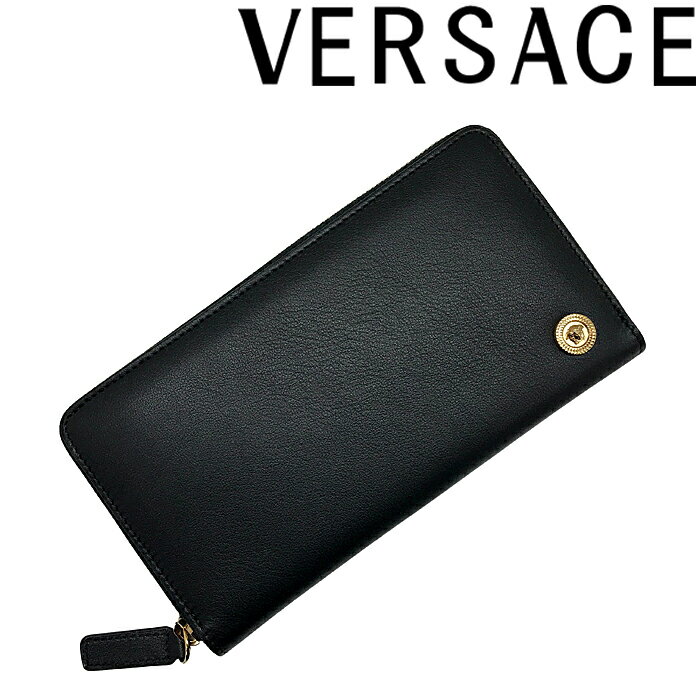 ヴェルサーチ 財布（レディース） VERSACE 長財布 ベルサーチ ヴェルサーチェ メンズ メドゥーサ ビギー ジップアラウンド 小銭入れあり ブラック×ゴールド dpdi056-1a03190-1b00v ブランド