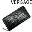 ヴェルサーチェ 財布（レディース） VERSACE 長財布 ベルサーチ ヴェルサーチェ レディース クロコ型押し ラ メドゥーサ ジップアラウンド 小銭入れあり ブラック dpdi056-1a08724-1b00v ブランド