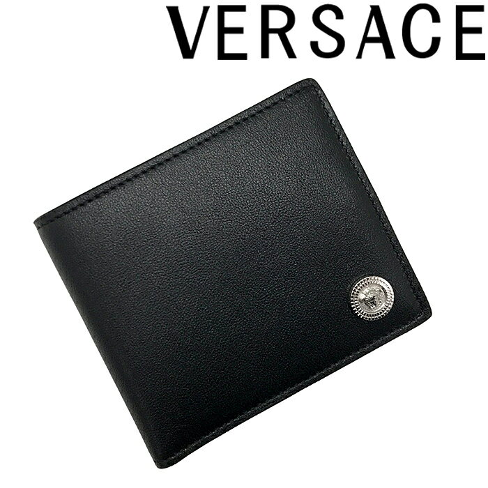 ヴェルサーチ 財布（レディース） VERSACE 長財布 ベルサーチ ヴェルサーチェ メンズ メドゥーサ ビギー 二つ折り 小銭入れあり ブラック×シルバー dpu6737-1a03190-1b00p ブランド