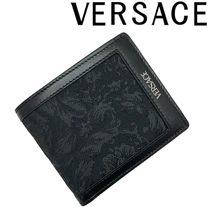 ヴェルサーチェ VERSACE 長財布 ベルサーチ ヴェルサーチェ メンズ バロッコ アテナ ジャカード 二つ折り 小銭入れあり ブラック×グレー dpu6737-1a09321-2bm0e ブランド