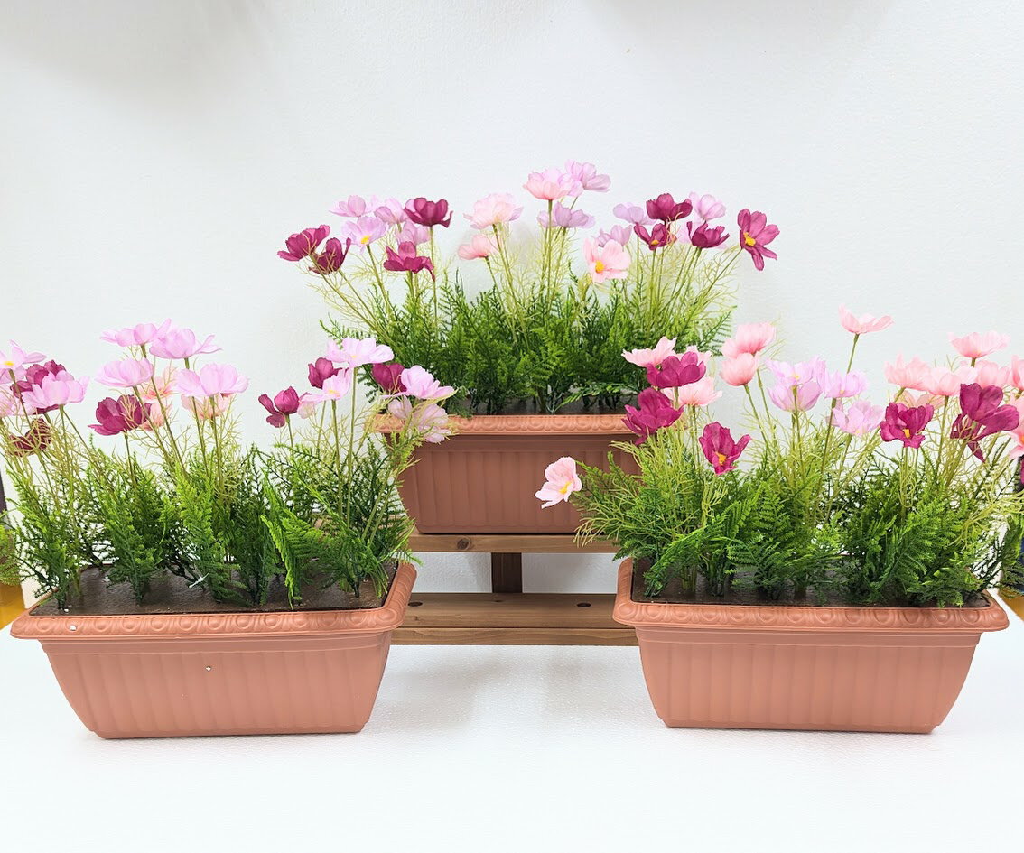 秋の装飾用造花コスモスプランター3点セット