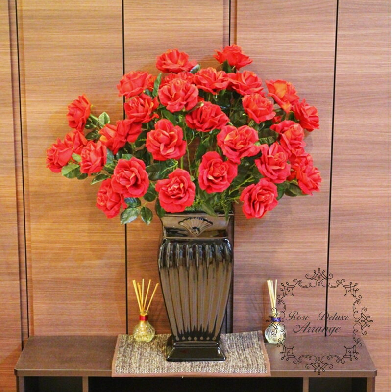 ベルベットアレンジ デラックス アレンジメント 豪華 応接間 入り口 ローズアレンジメント お祝い 贈り物 出店 出産祝い 高級造花 使用 素敵 造花 アーティシャルフラワー 高級花器使用 立て札対応可納