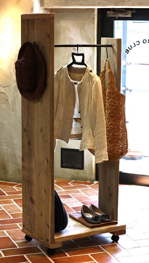 OLD ASHIBA(足場板古材)ハンガーラック※キャスター付き 幅60cm×奥行40cm×高さ154cmコートハンガー コート掛け おしゃれ シンプル スリム...