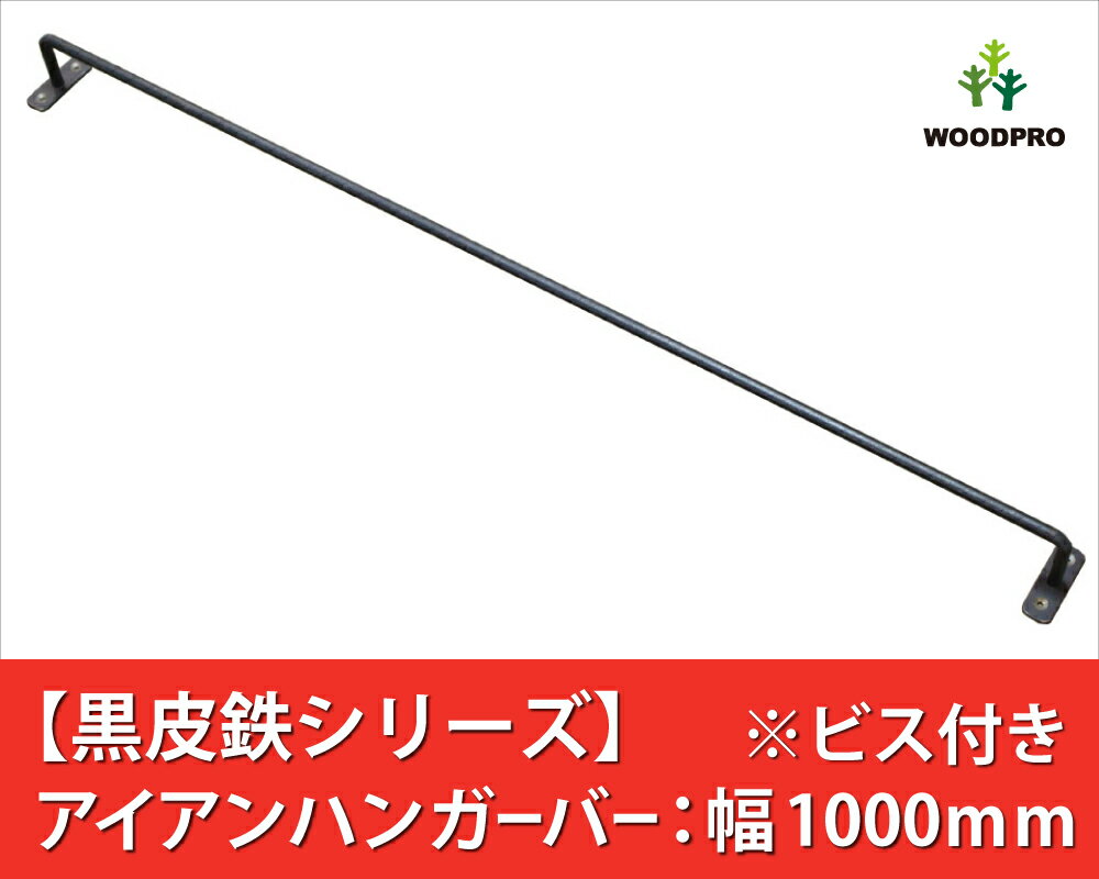 【黒皮鉄シリーズ】アイアンハンガーバー（ワックス仕上げ）幅1000mm×奥行50mm　※ビス付きアイアンバー ニッチ バー ブラック レール タオルハンガー タオル掛け 天井 物干し カーテン おしゃれ 国産 鉄 インダストリアル風 DIY パーツ 【小型商品】